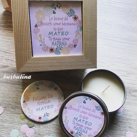 Espejo y vela en caja de madera personalizada