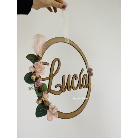 Colgante pared con nombre y flores