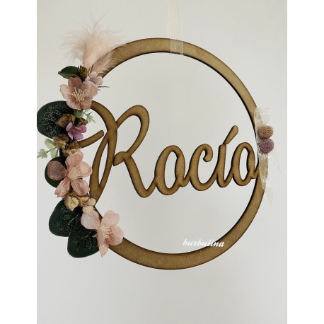 Colgante pared con nombre y flores