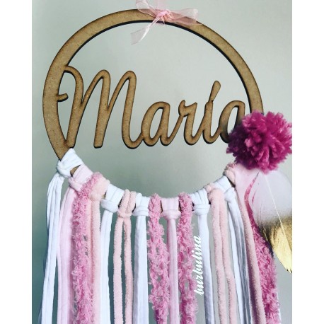 Atrapasueños con nombre 80 cm modelo "Pompones"