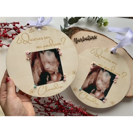 Placa de madera con foto padrino o madrina