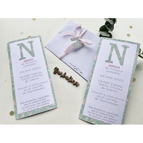 Invitación bautizo o comunión modelo botanic