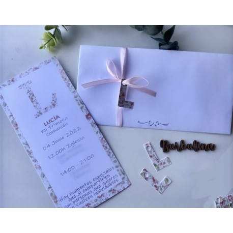 Invitación bautizo o comunión modelo botanic