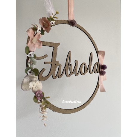 Colgante pared con nombre y flores