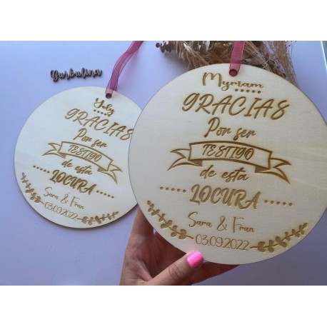 Placa de madera para testigos boda