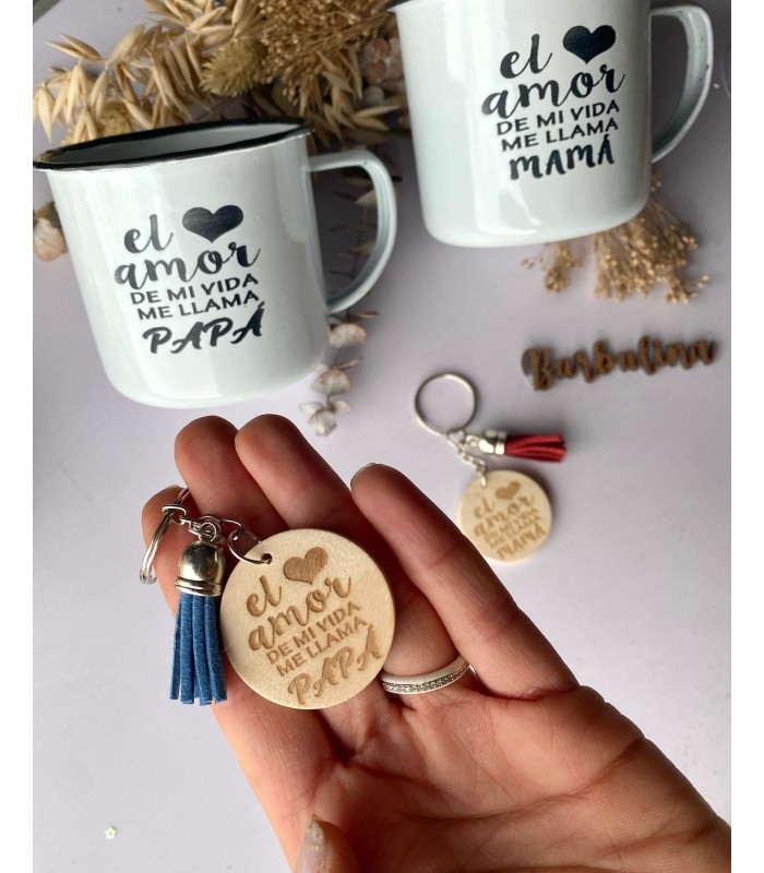 Taza y llavero para papá o mamá