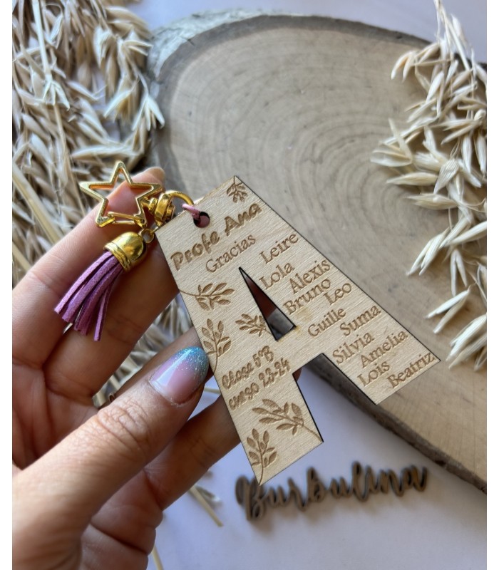 Llavero madera profe inicial