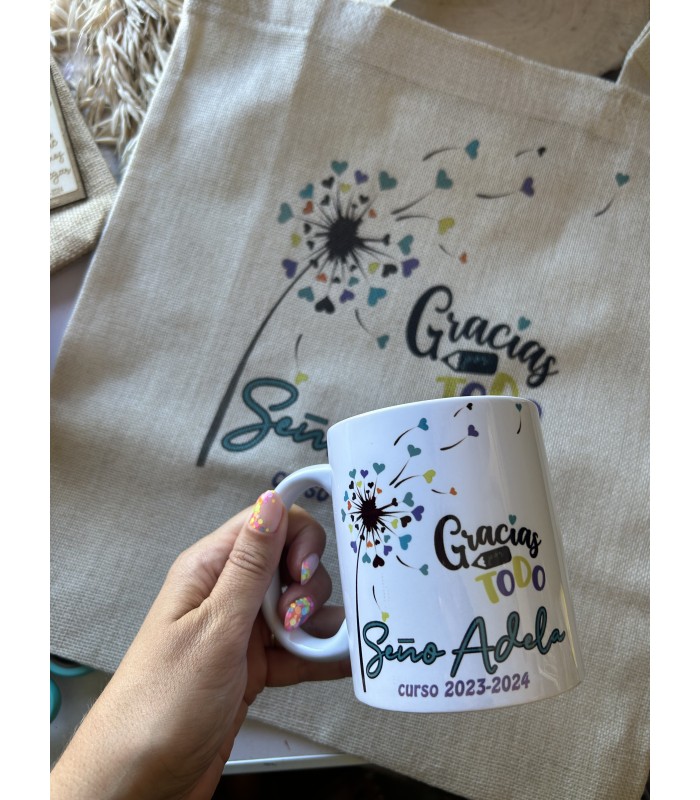 Bolsa y taza para profe