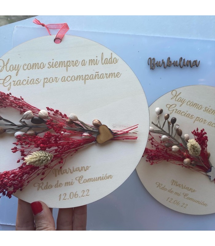 Placa de madera con flores preservadas abuela o abuelo