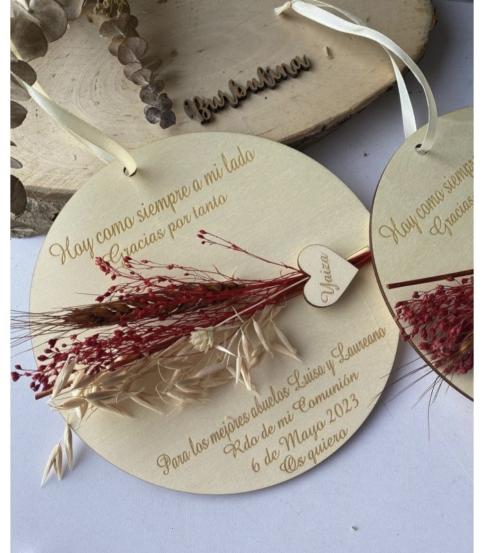 Placa de madera con flores preservadas abuela o abuelo