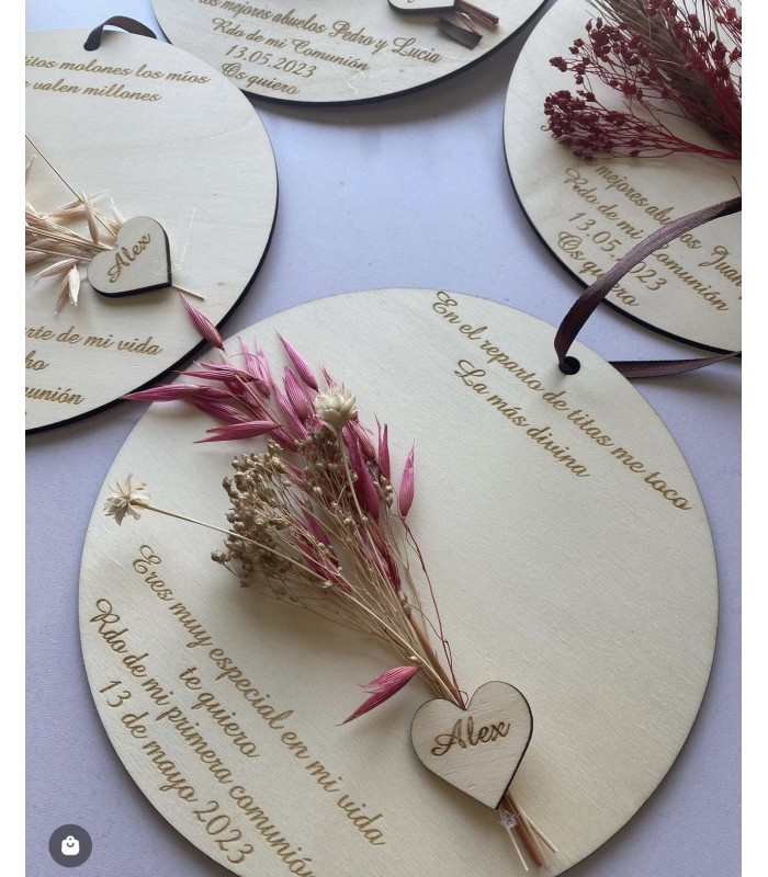 Placa de madera con flores preservadas abuela o abuelo