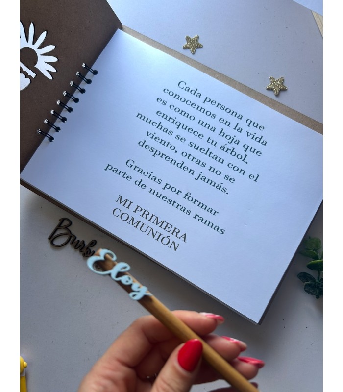 Libro de firmas primera comunión de madera con boli modelo cáliz