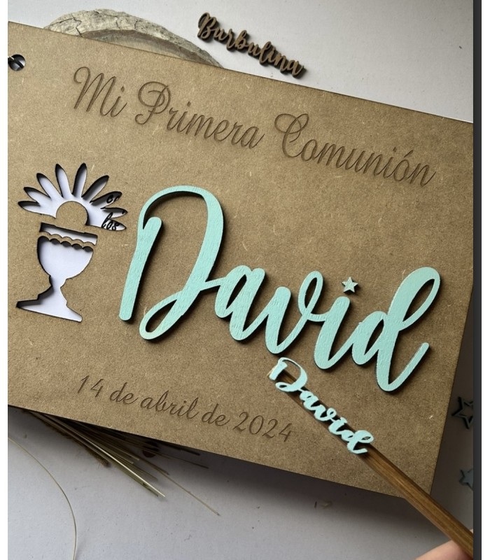 Libro de firmas primera comunión de madera con boli modelo cáliz