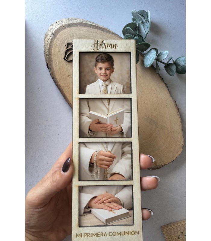 Marco de madera polaroid con foto e imán