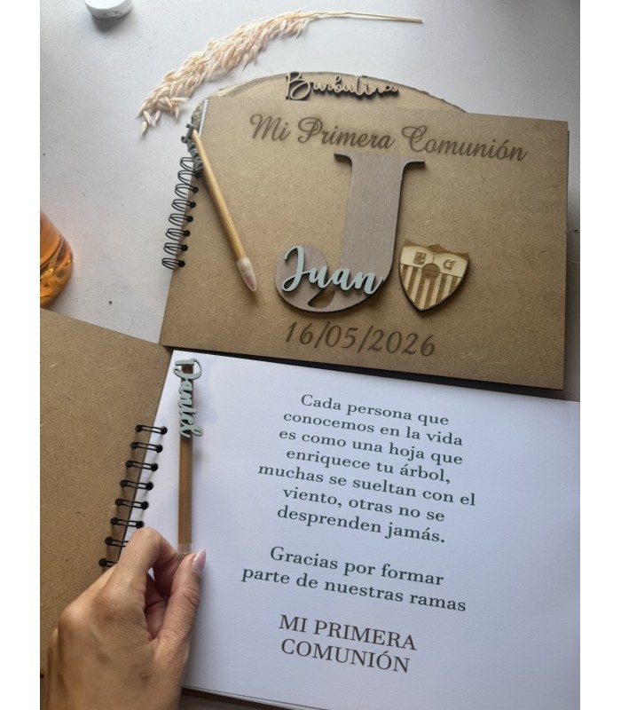 Libro de firmas primera comunión escudo fútbol con boli