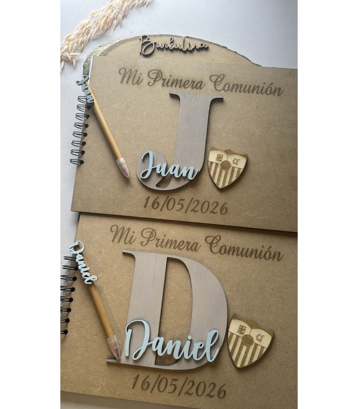 Libro de firmas primera comunión escudo fútbol con boli