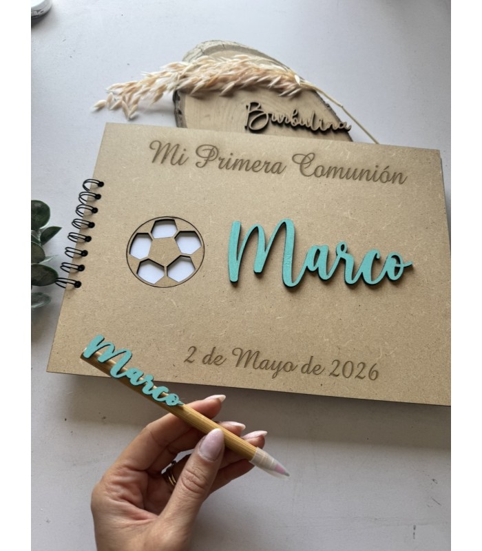 Libro de firmas primera comunión temática fútbol con boli