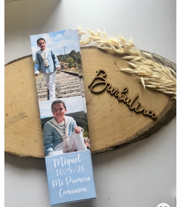 Marcapáginas recordatorio con foto para comunión o bautizo