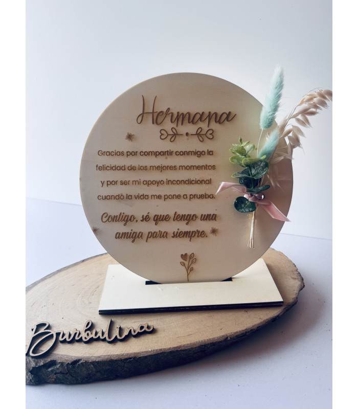Placa con dedicatoria hermana de la novia
