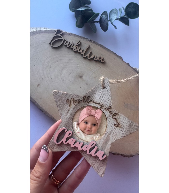 Adorno de Navidad Personalizado con Foto y Nombre en Relieve
