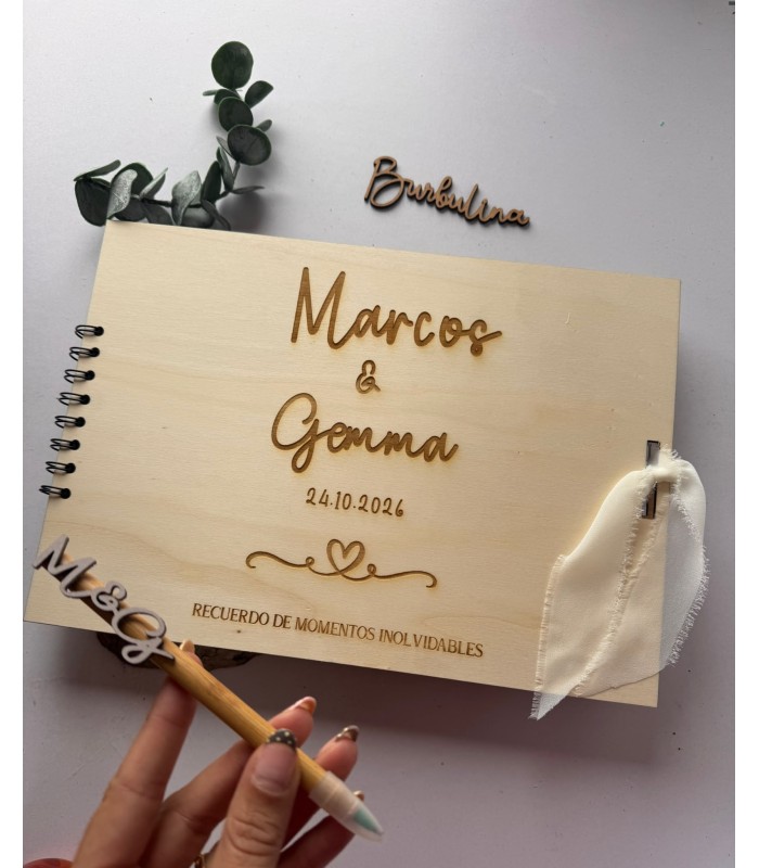 libro de firmas de madera para boda personalizado