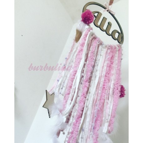 Atrapasueños con nombre 80 cm modelo "Pompones"