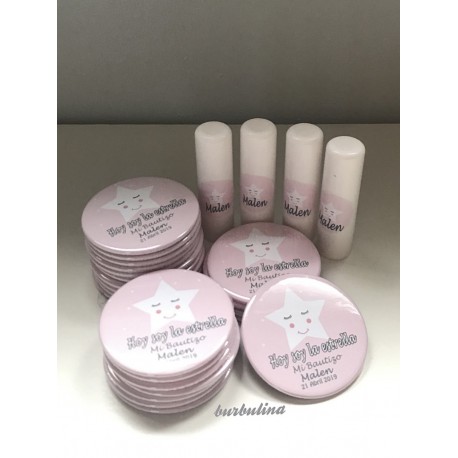 Pack espejo y bálsamo labial en barra para bautizo