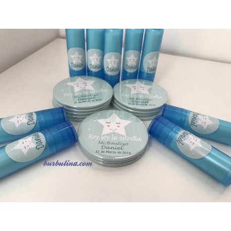 Pack espejo y bálsamo labial en barra para bautizo